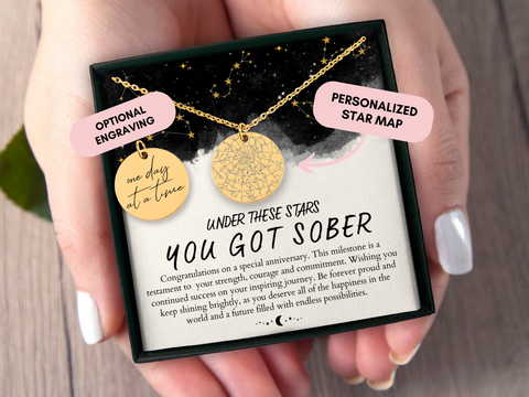 Sobriety Necklace, Sobriety Gift, Custom Star Map By Date, Sober Anniversary, Constellation Map, AA, NA, Addiction Recovery, Jewelry