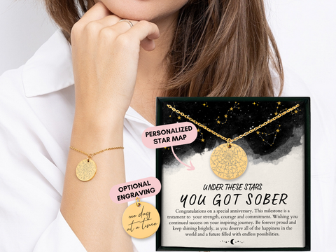 Sobriety Bracelet, Sobriety Gift, Custom Star Map By Date, Sober Anniversary, Constellation Map, AA, NA, Addiction Recovery, Jewelry