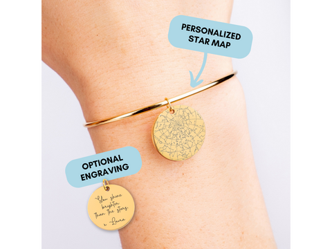 Personalized Star Map Bangle, Custom Star Map By Date, Custom Star Chart, Constellation Map, Gift for Her, Birthday Gift, Christmas Gift