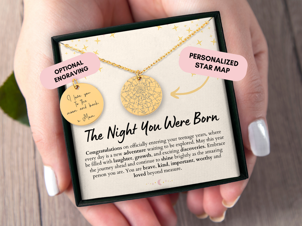13th Birthday Gift, Custom Star Map By Date, Custom Star Chart, Thirteen Birthday, Personalized Gift, Necklace, Gift for Daughter, Teenager