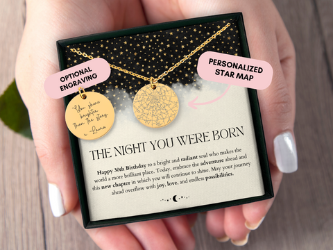 30th Birthday Gift For Her, Custom Star Map By Date, Custom Star Chart, Personalized Necklace, Gift for Daughter, Constellation Map