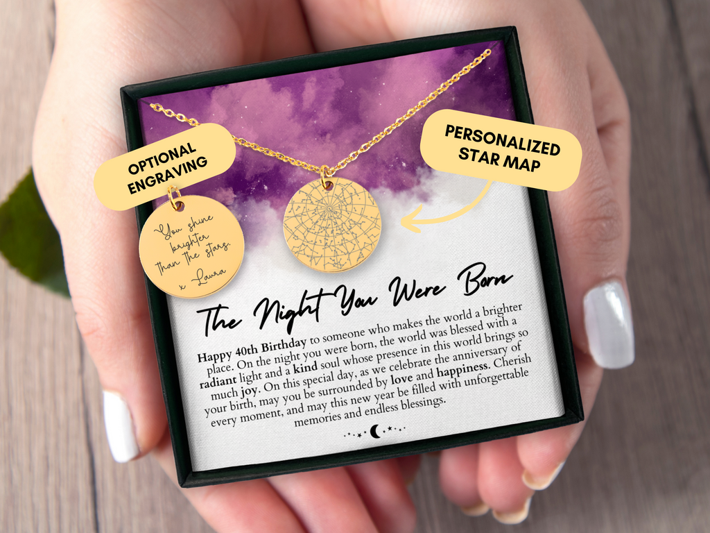 40th Birthday Gift For Her, Custom Star Map By Date, Custom Star Chart, Personalized Necklace, Gifts for Women, Constellation Map