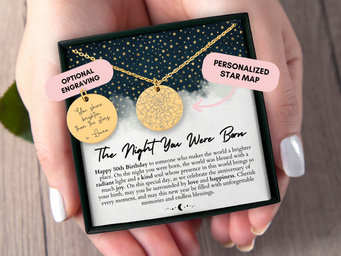 50th Birthday Gift For Her, Custom Star Map By Date, Custom Star Chart, Personalized Necklace, Gift for Women, Constellation Map