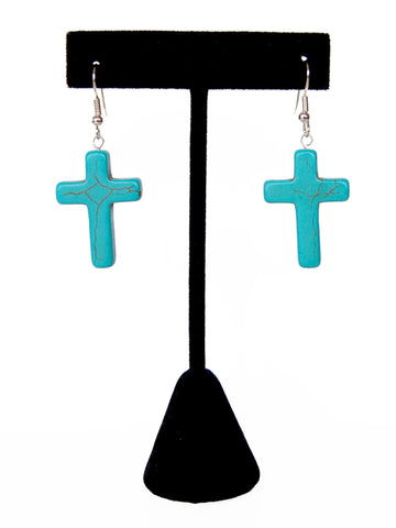 Turquoise Gemstone Cross Drop Earrings