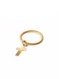 Twisted Gold Plated Midi / Above Knuckle Ring with Cross Charm