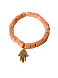 Square Bead Bracelet, Gold Hamsa Hand Charm