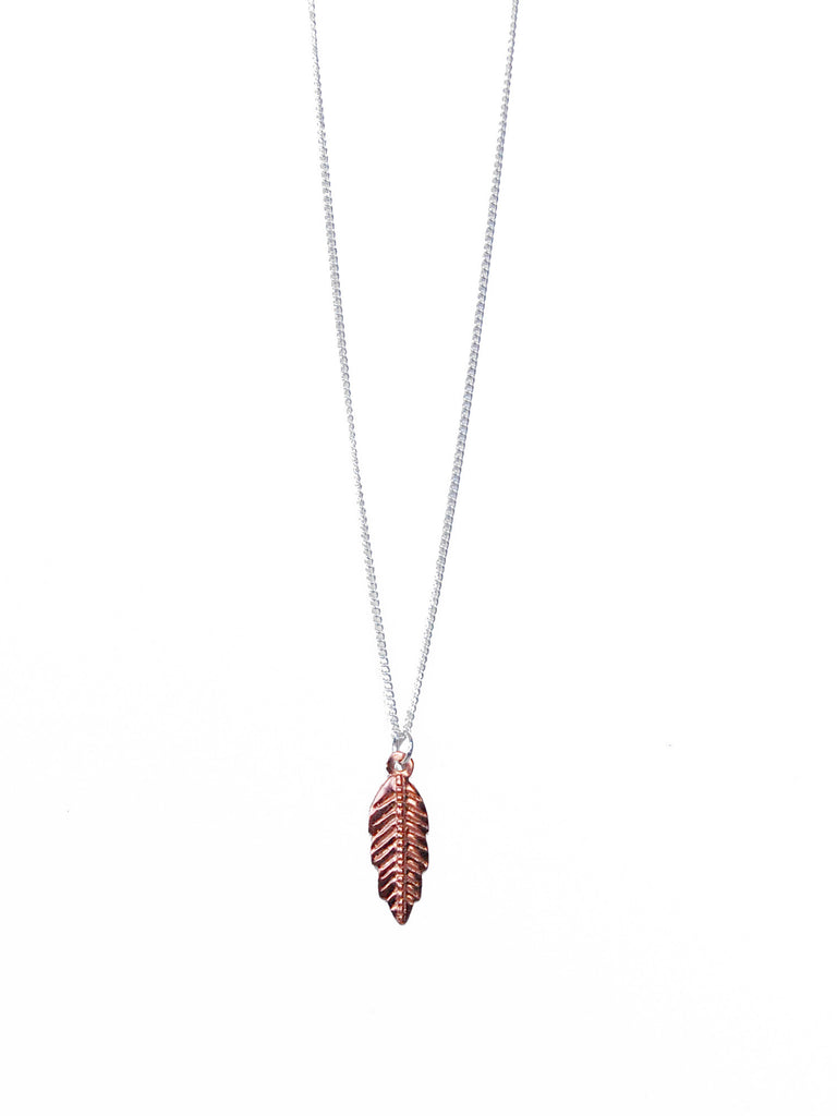 Rose Gold Feather on Silver Chain Necklace
