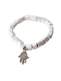 Square Bead Bracelet, Silver Hamsa Hand Charm