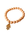 Round Bead Bracelet, Gold Hamsa Hand Charm