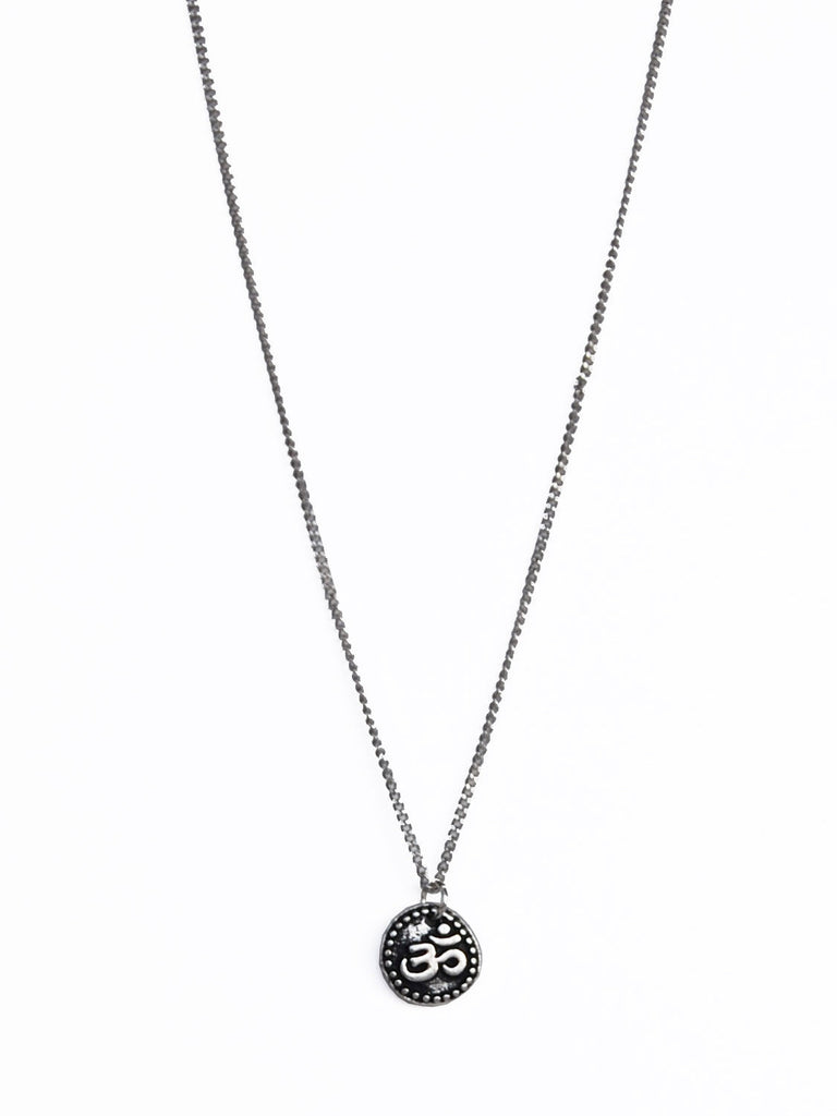 Silver Ohm Disc Pendant on Silver Chain Necklace