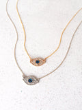 Silver Evil Eye Crystal on Silver Chain Necklace