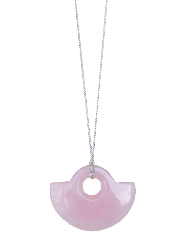 Pink Rose Quartz Half Donut Gemstone Necklace (Silver/Gold Chain)