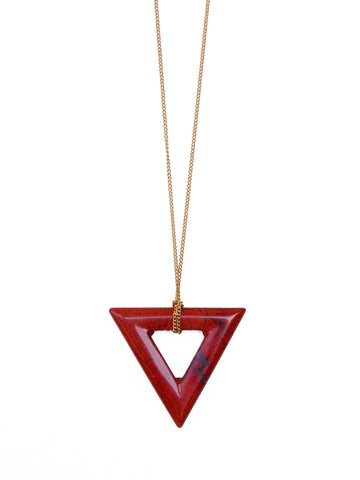 Red Poppy Jasper Gemstone Triangle Necklace (Silver / Gold Chain)