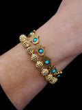 Gold Hamsa and Turquoise Bead Stretch Bracelet