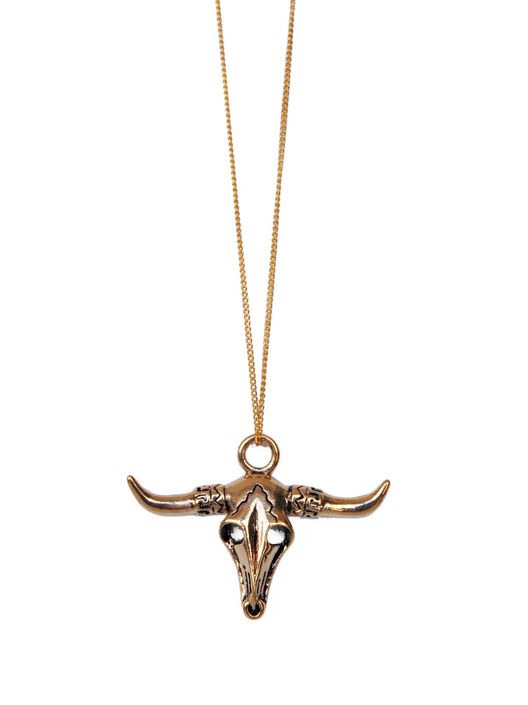Gold Bull Skull Southwestern Necklace