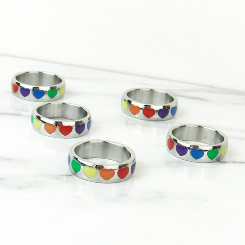 Rainbow Heart Silver Ring