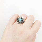 Antiqued Silver Ring with Turquoise Round Gemstone