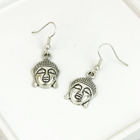 Silver Buddha Drop Earrings