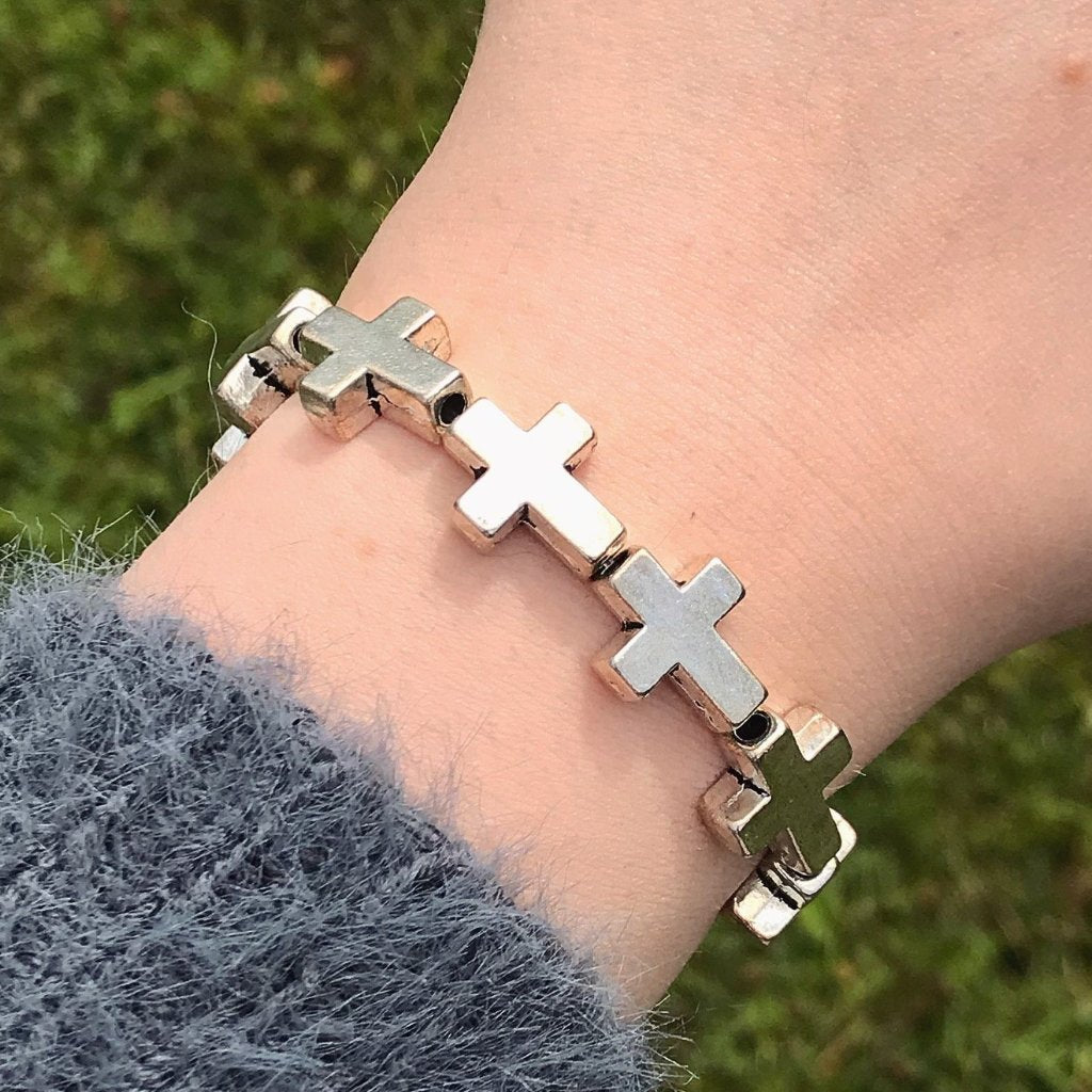 Silver Cross Stretch Bracelet