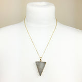 White and Gold Druzy Quartz Crystal Triangle Necklace