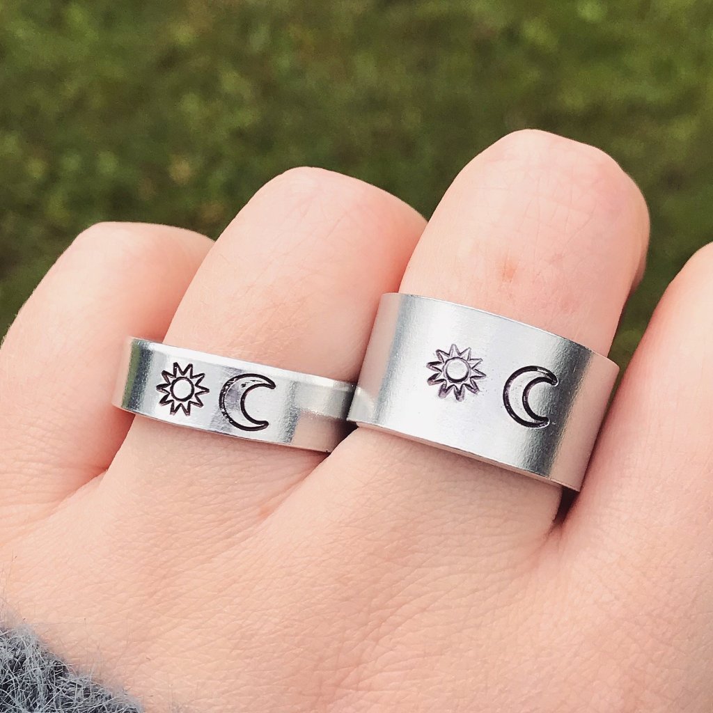 Silver Sun and Moon Ring [Thick / Thin Options]