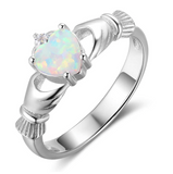 Opal Claddagh Sterling Silver Ring