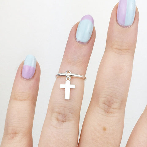 Silver Midi / Above Knuckle Ring with Cross Charm